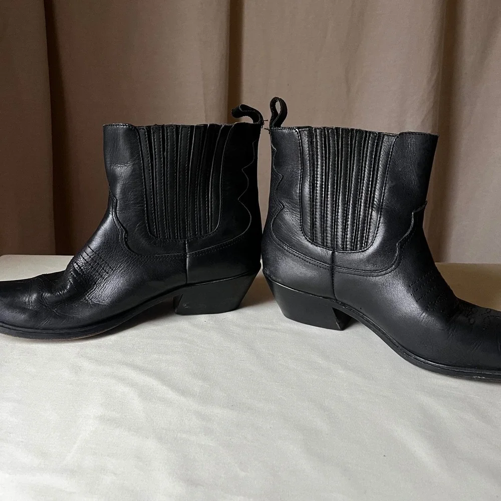 Vintage Feather & Son Black Leather Western Ankle Boots Women's 10M Cowboy - Picture 9 of 11